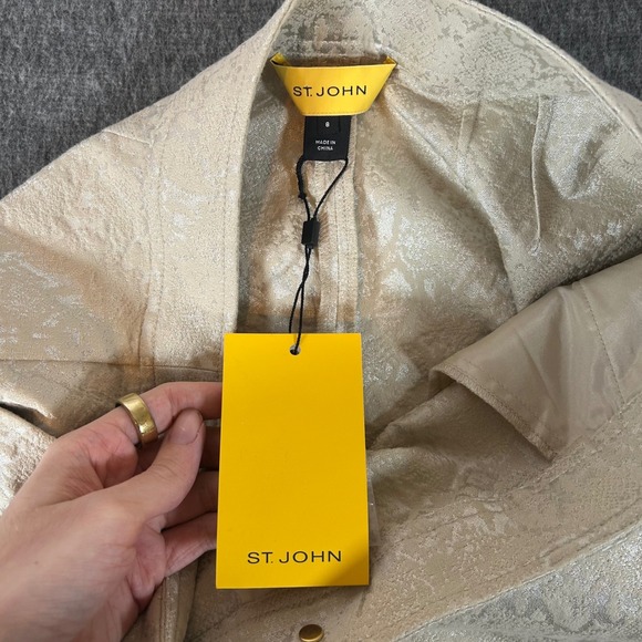 St John Womens Suit Set Ivory Blazer Pants Beige Snake Print Metallic Size 8 NWT - Picture 11 of 16